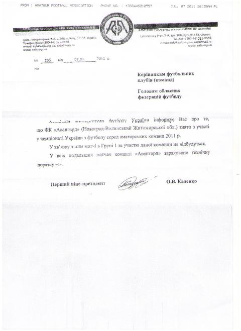 Новоград-Волинський ФК «Авангард» зняли із Чемпіонату України серед аматорів, фото №1 на сайті 20minut.ua