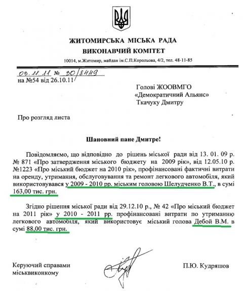 Житомирський "Демальянс" підрахував чому придбання нового авто для мера економічно невигідне для житомирян на сайті 20minut.ua Житомирський "Демальянс" підрахував чому придбання нового авто для мера економічно невигідне для житомирян, фото №1 на сайті 20minut.ua