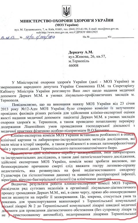 Міністерство хоче покарати головних лікарів та медиків, які лікували Марію Деркач на сайті 20minut.ua Міністерство хоче покарати головних лікарів та медиків, які лікували Марію Деркач, фото №1 на сайті 20minut.ua