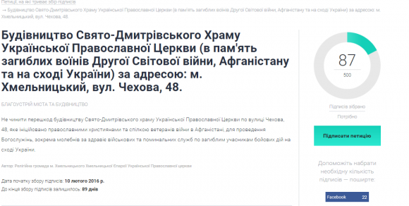 Вже є дві петиції по будівництву храму Московського патріархату у Хмельницькому, фото №2 на сайті vsim.ua