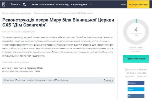 Вінничани просять відновити Озеро Миру біля храму баптистів на Максимовича, фото №1 на сайті 20minut.ua
