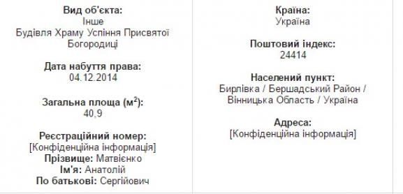 Нардеп Анатолій Матвієнко задекларував власний храм Успіння Пресвятої богородиці, фото №1 на сайті 20minut.ua